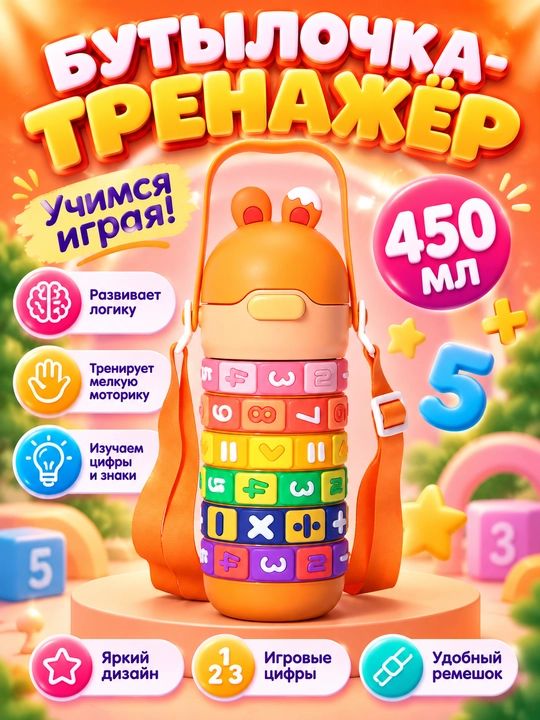 Bolalar uchun termos , trubochka va remenli, bog'cha va maktab uchun, 430ml - 