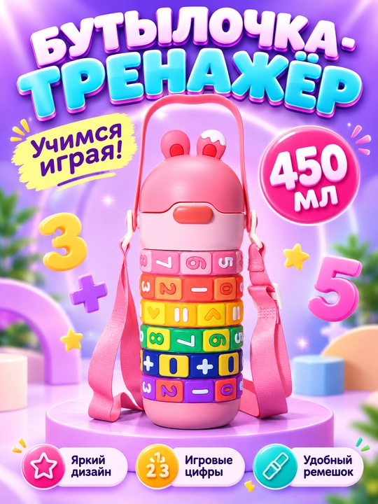 Bolalar uchun termos , trubochka va remenli, bog'cha va maktab uchun, 430ml - 
