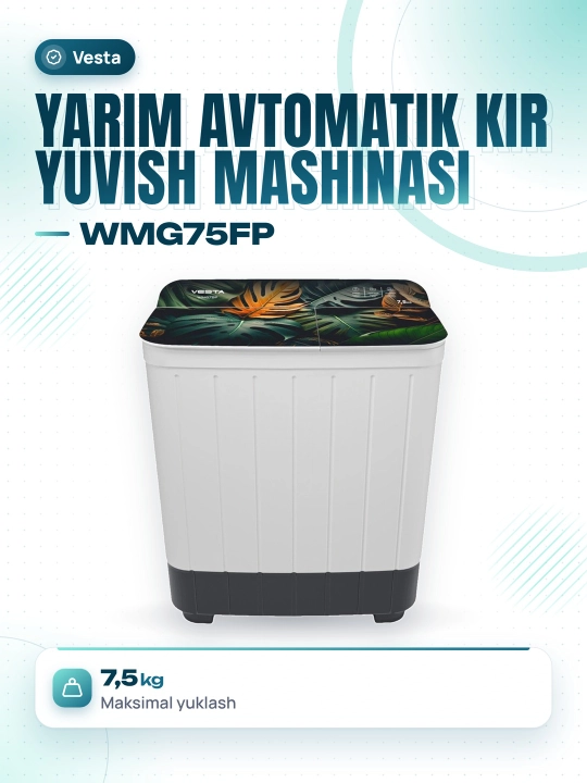 Vesta WMG75FP kir yuvish mashinasi, yarim avtomat, 7,5 kg - 