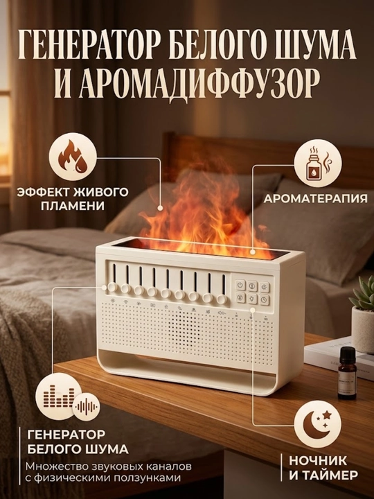 Генератор белого шума и ультразвуковой аромадиффузор White Noise & Flame Diffuser - 