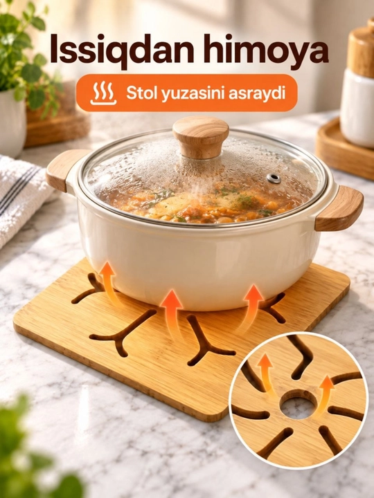 Бамбуковая подставка под горячее для кастрюль, чайника и посуды, кухонная, 14,5 см на стол