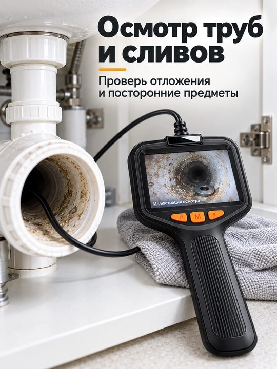 Эндоскоп с экраном 4,3″, техническая камера 1080P 8 мм для труб и автомобиля