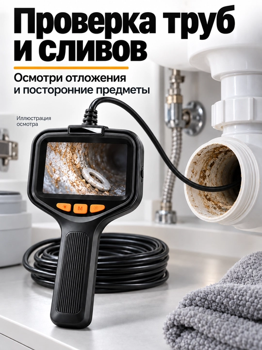Эндоскоп с экраном 4,3″, техническая камера 1080P 8 мм для труб и автомобиля