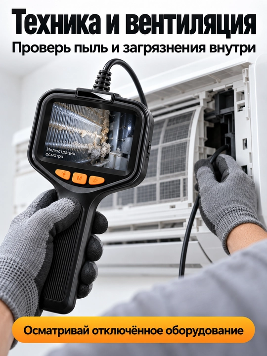 Эндоскоп с экраном 4,3″, техническая камера 1080P 8 мм для труб и автомобиля