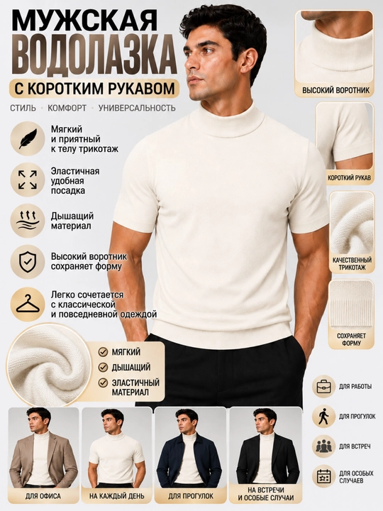 Мужской свитер-американка с коротким рукавом,круглым вырезом,стандартный размер S-XL,46-52 - 
