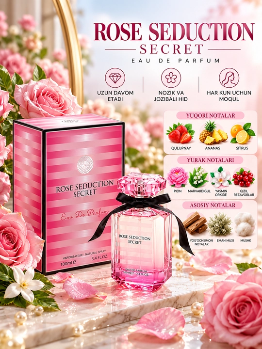 Parfyumlangan suv Rose seduction secret amor fragrance world edp, 100 ml - 