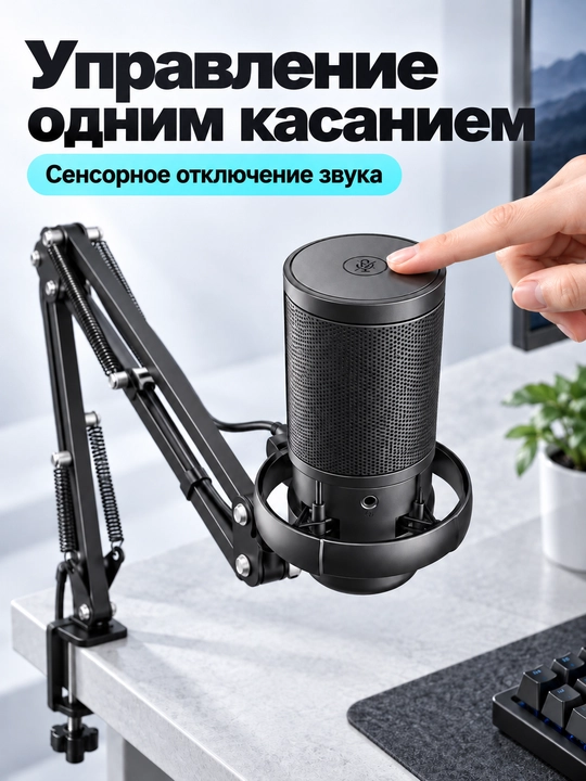 Kompyuter uchun AQ-ME6S USB mikrofon, kronshteyn va RGB yoritgich bilan