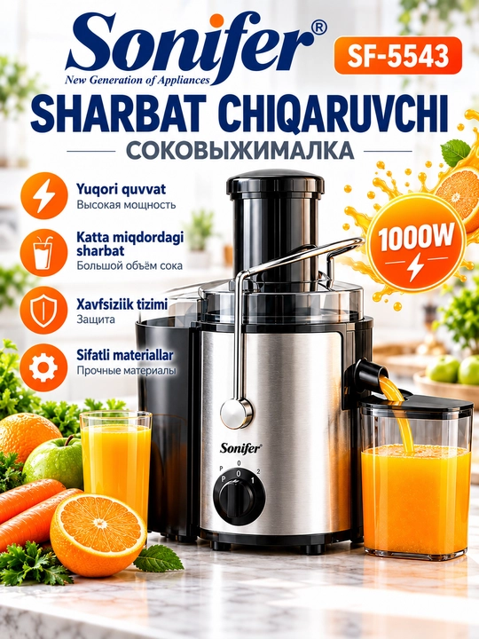 Onifer SF-5543 1000 Vt - uy uchun meva va sabzavotlar uchun elektr sharbat siqgich - 