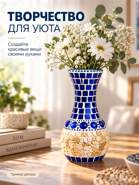 DIY mozaikali vaza yaratish to‘plami, shisha mozaika, ijodiy to‘plam
