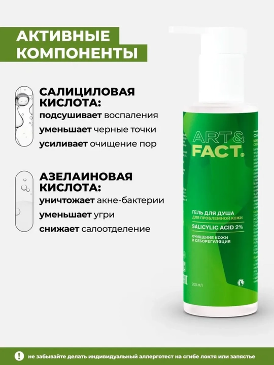 Гель-крем для тела от прыщей, высыпаний, воспалений, вросших волос, гусиной кожи Art&Fact