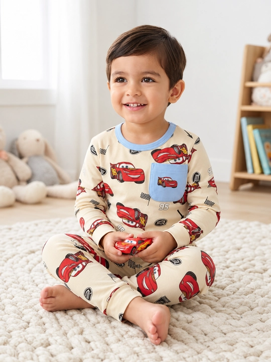 O‘g‘il bolalar uchun avtomobil naqshli pijama - 