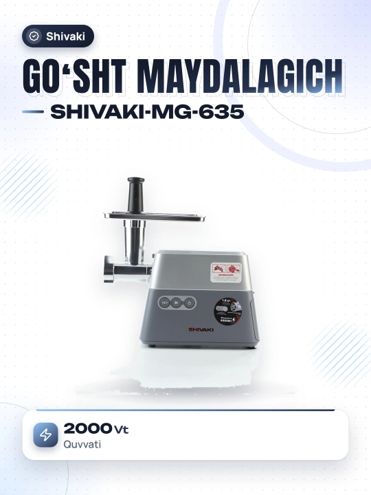 Go'sht maydalagich SHIVAKI-MG-635, 2000 Vt, quvvati - 1,5 kg/min - 