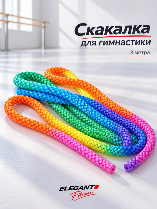 Badiiy gimnastika uchun sakrash arqoni, neylon, ilmoqli, yorqin ranglar - 