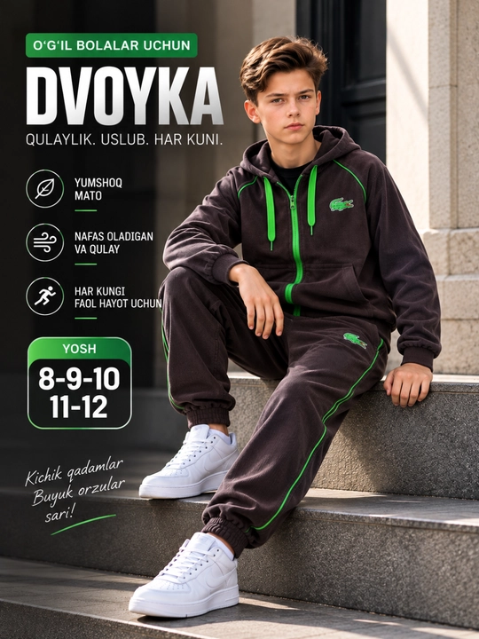 Qalin kuzgi kiyimlar, bolalar kiyimi, sport kostyumi dvoyka, o'g'il bolalar uchun - 