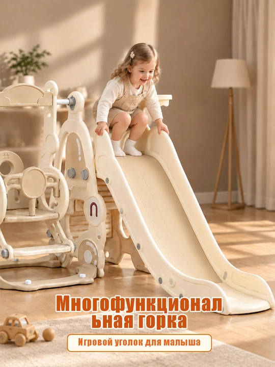 Детский игровой комплекс с горкой, качелями и баскетбольным кольцом