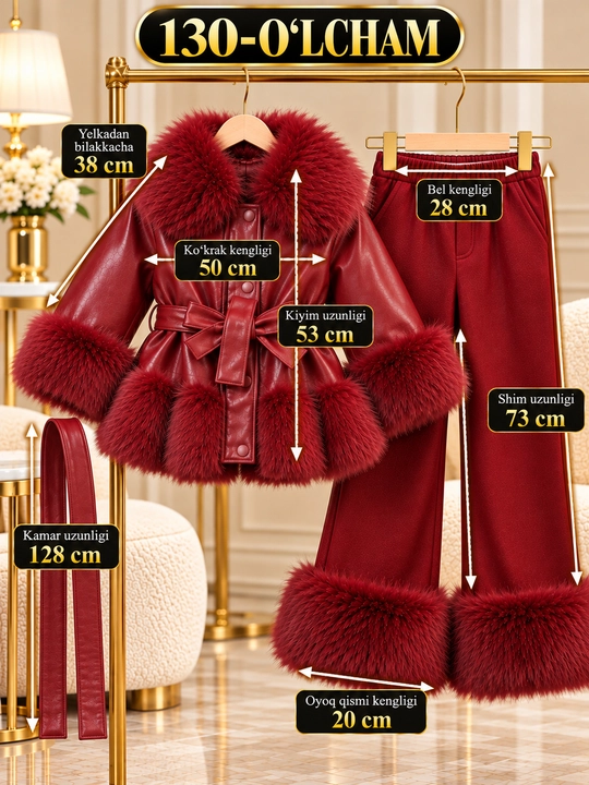 Комплект из куртки из искусственной кожи с меховым воротником и брюк