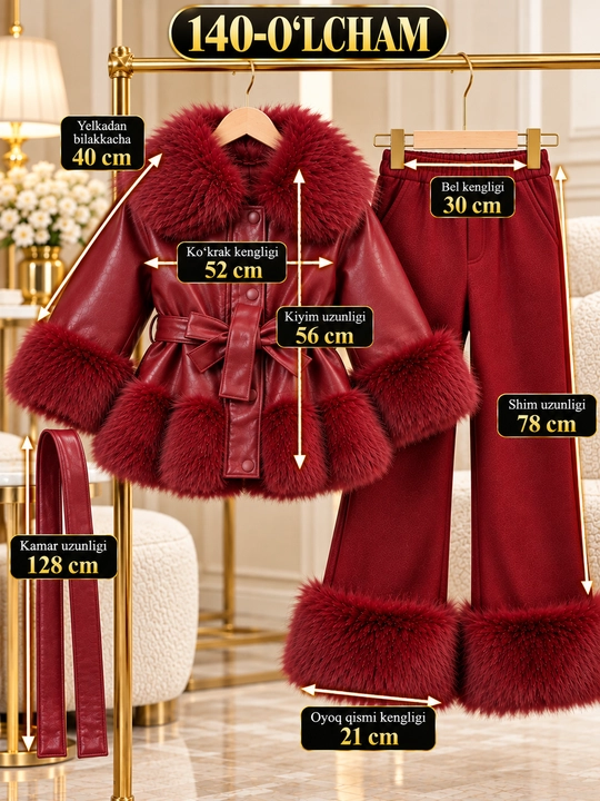 Комплект из куртки из искусственной кожи с меховым воротником и брюк