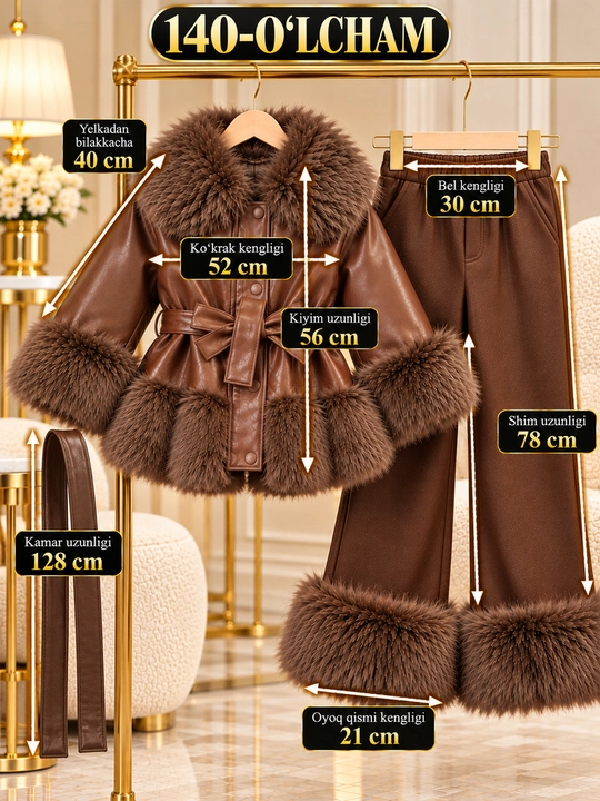 Комплект из куртки из искусственной кожи с меховым воротником и брюк