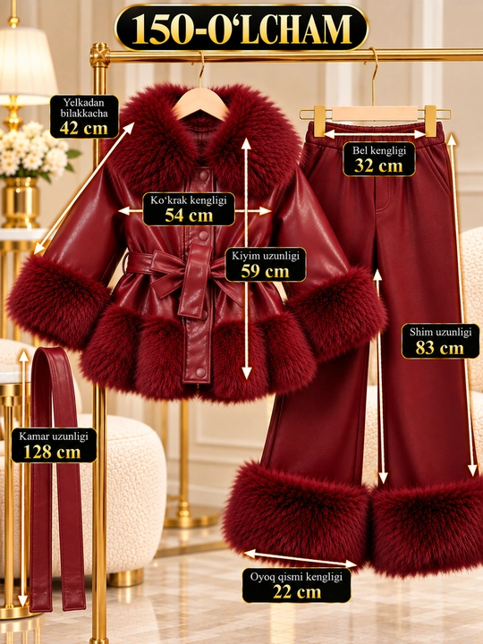 Комплект из куртки из искусственной кожи с меховым воротником и брюк