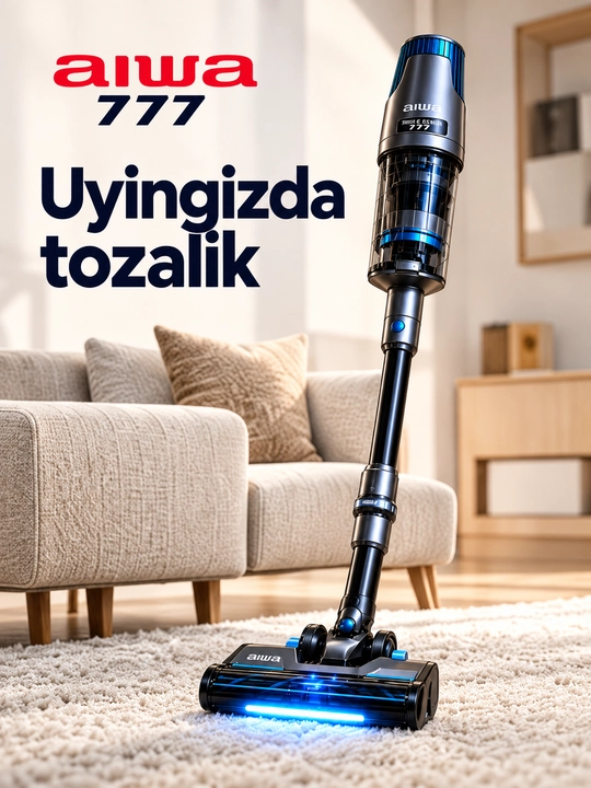 AIWA 777 simsiz vertikal changyutgich, turbo cho‘tka va yoritgich bilan - 