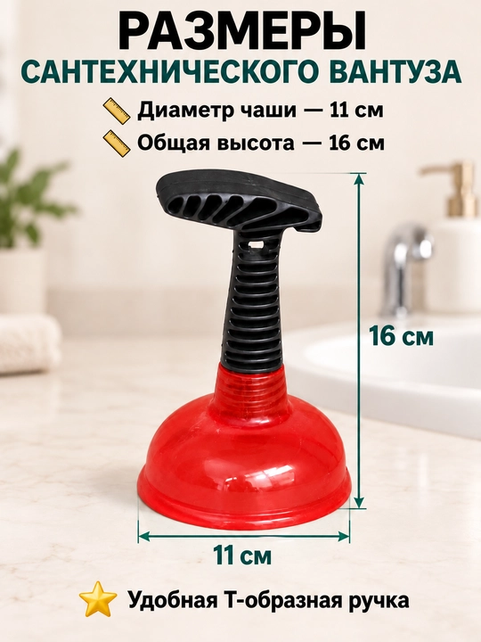 Rakovina va vanna uchun santexnika vantuzi, T shaklli dastali
