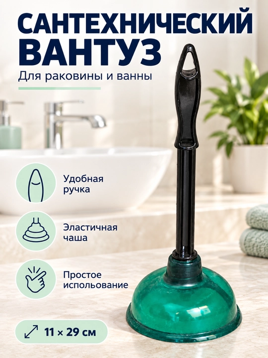 Вантуз сантехнический для раковины и ванны с Т-образной ручкой