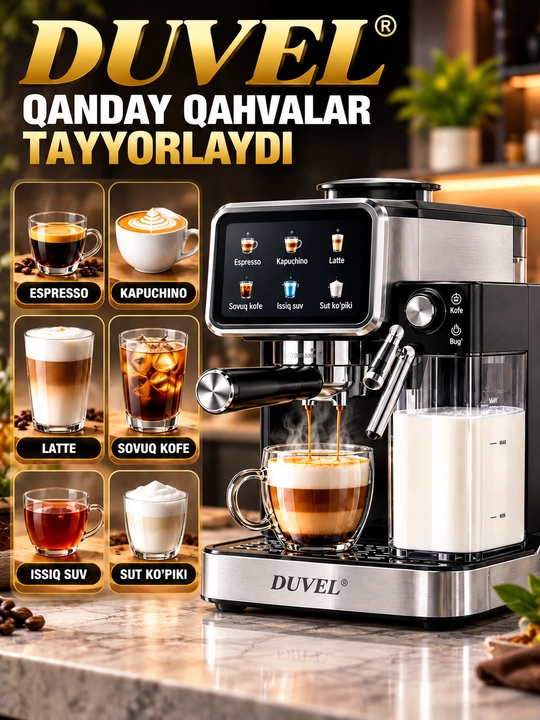 DUVEL DL 010 Ko‘p funksiyali Espresso Kofemashina 1350W 20 Bar