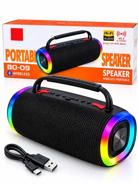 Simsiz mini Bluetooth kalonka, RGB LED chiroqli, tutqichli portativ musiqa kolonkasi