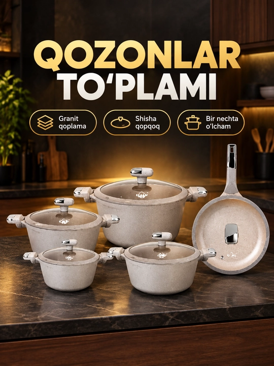 Qozon va Tova to‘plami UAKEEN granit yopishmaydigan — 10 buyum VK-42 (SERIY) - 