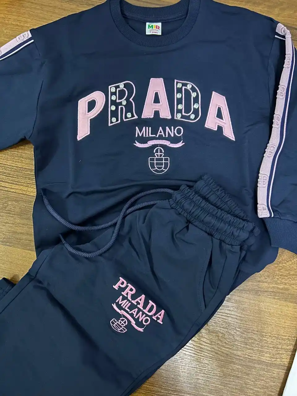 Qizlar uchun PRADA sport komplekt, ikki qismli kiyim, kofta va shim, 6–11 yosh