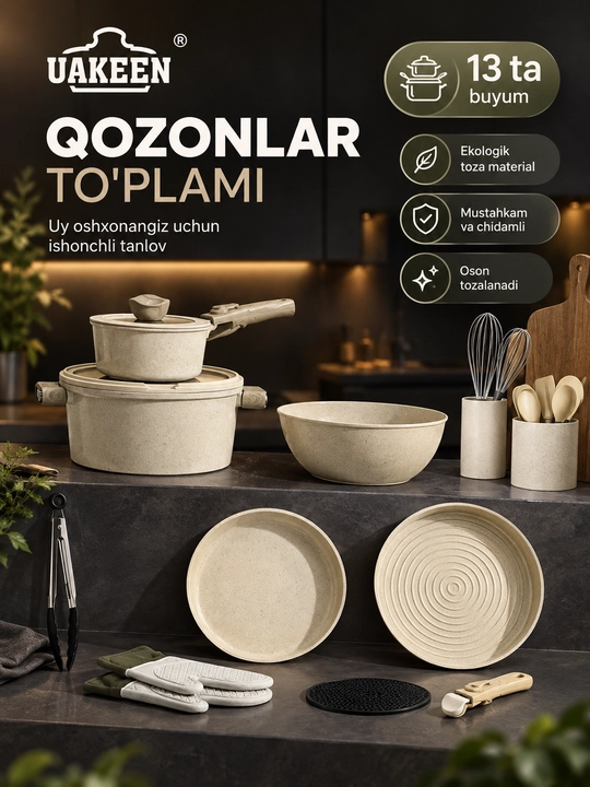 Qozon va Tova to‘plami UAKEEN granit 10 ta VK-9 - 