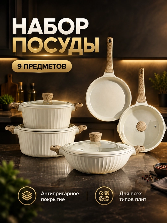 Набор посуды UAKEEN гранит 9 предметов VK-96