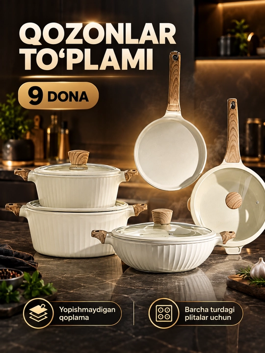 Qozon va Tova to‘plami UAKEEN granit 9 ta VK-96 - 