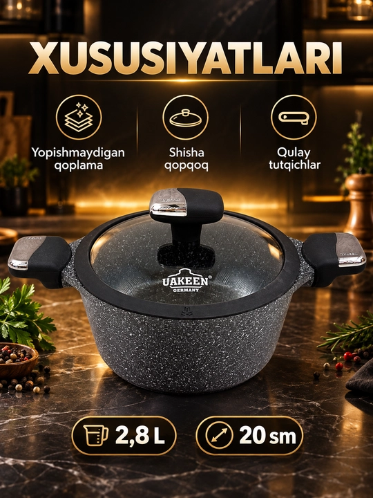 Qozon UAKEEN 20 cm 2.8 L granit