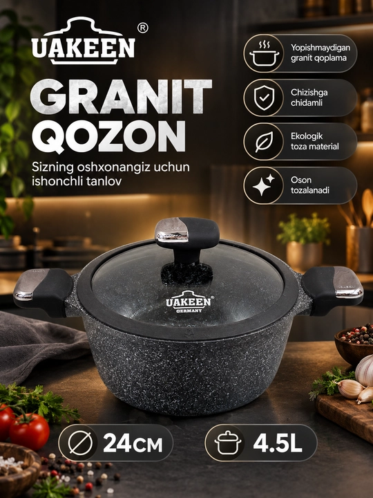 Qozon UAKEEN 24 cm 4.5 L granit - 