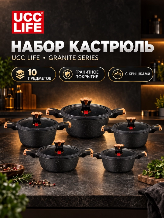 Набор посуды UCC LIFE гранитный 10 предметов