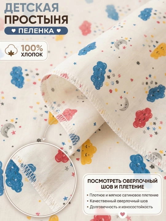Пеленка детская теплая плотный трикотаж с начесом 100% хлопок, 100х100 см
