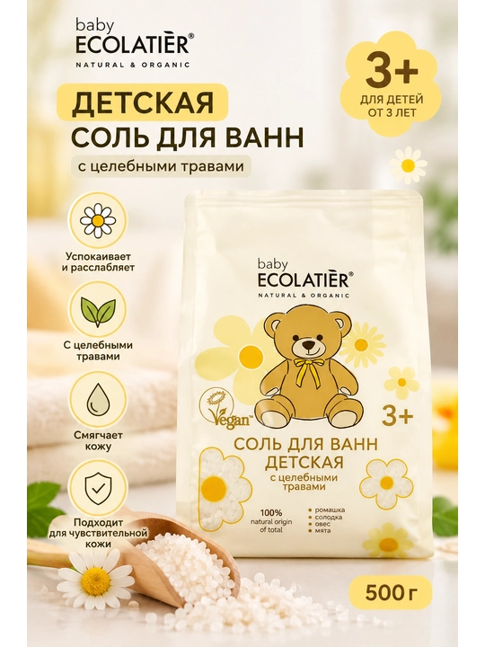 Baby ECOLATIER bolalar uchun shifobaxsh o‘tli vanna tuzi, 3+ oylik - 