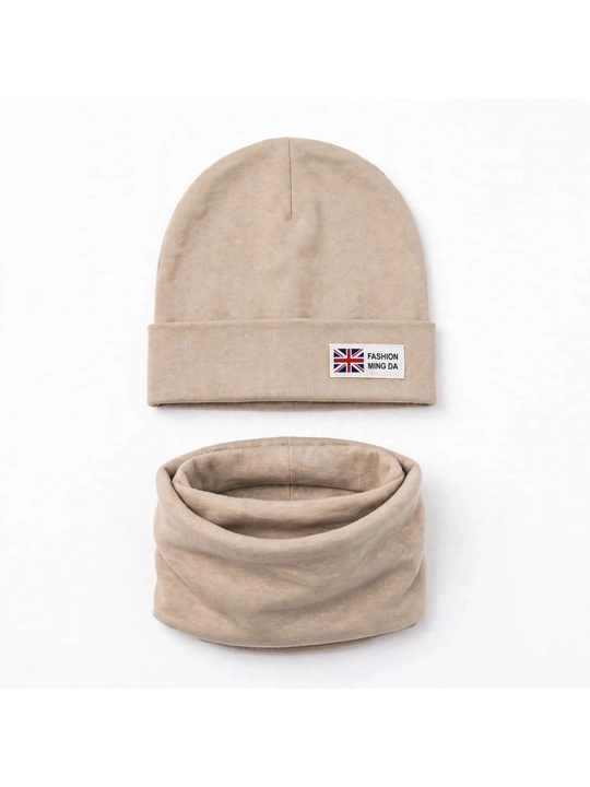 Bolalar shapkasi va snood to'plami 1-2 yosh uchun kuz qish issiq komplekt bej rang - 