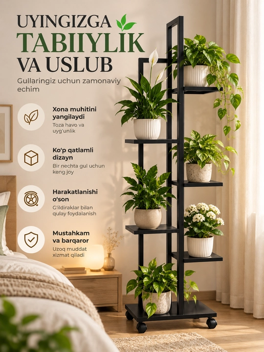 6 qavatli gul javoni