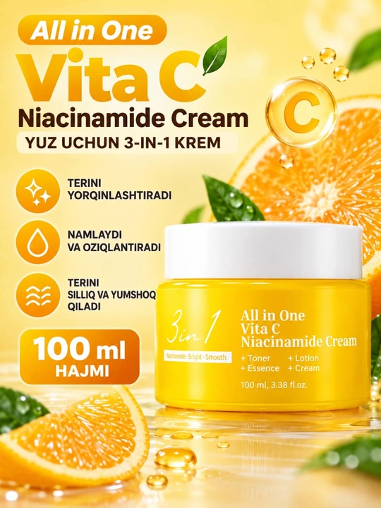 3 in1 All in one Vita C Niacinamide Cream - C vitamini va niatsinamid qo‘shilgan yuz kremi - 