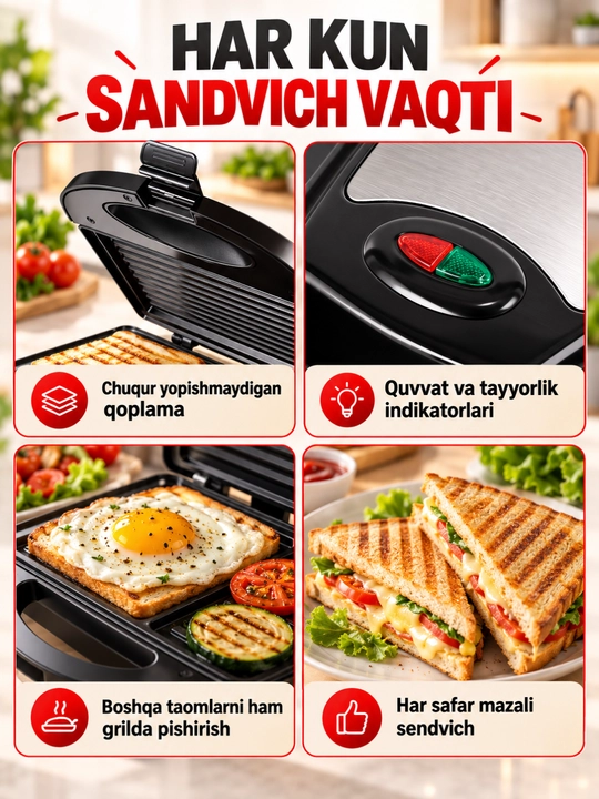 Sonifer SF-6063 3 tasi 1 da elektr sendvich tayyorlagich, vafli va oreshki pishirgich