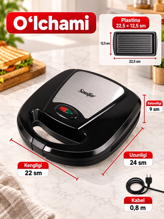 Sonifer SF-6063 3 tasi 1 da elektr sendvich tayyorlagich, vafli va oreshki pishirgich