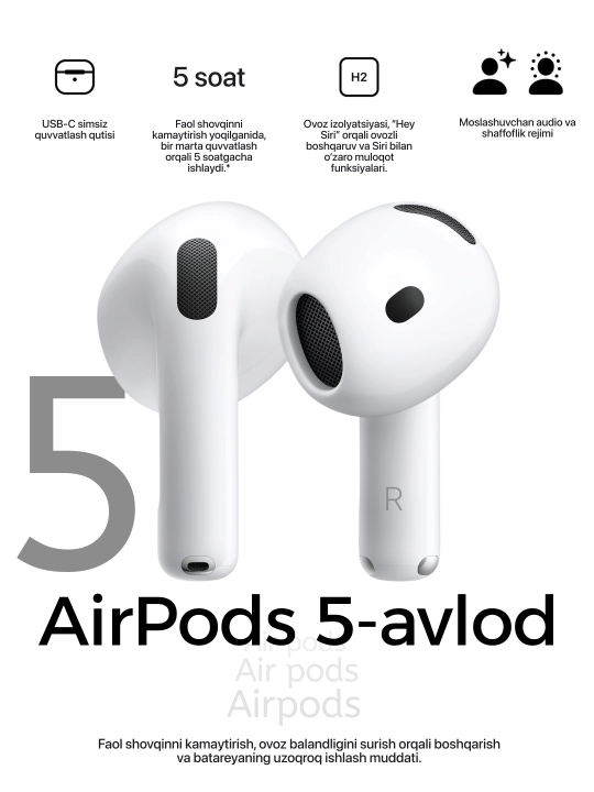 Беспроводные наушники Apple Airpods 5 (ANC) 2026 с шумоподавлением - 