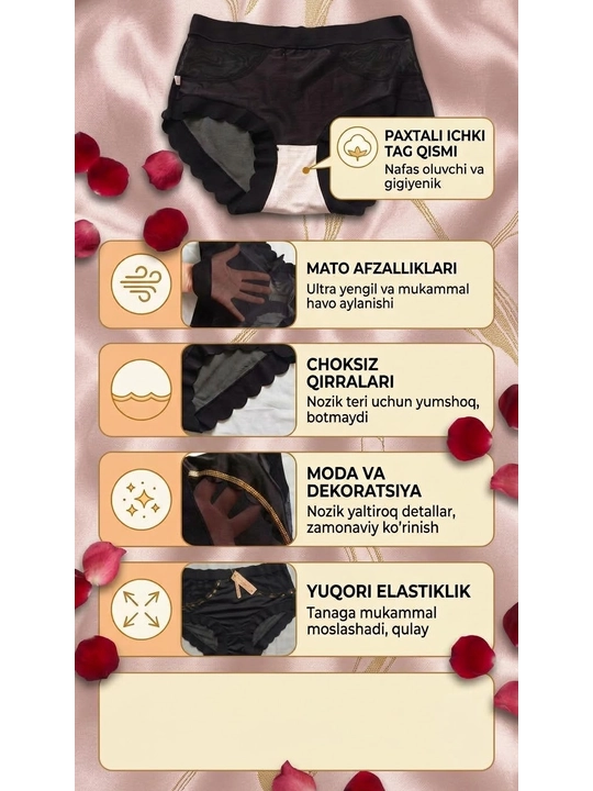Choksiz va to‘rli ayollar trusiklari to‘plami, neylondan ichki kiyimlar to‘plami
