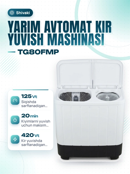 Kir yuvish mashinasi yarim avtomatik Shivaki TG80FMP
