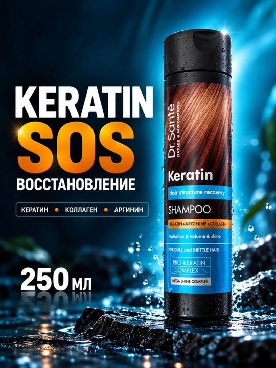 Шампуни Dr.Sante Keratin, Anti Hair Loss, Aloe для восстановления и увлажнения волос, 250 - 