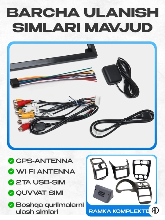 Android avtomonitor 2K (10.1 dyuym, 4/64 GB), CarPlay va Android Auto