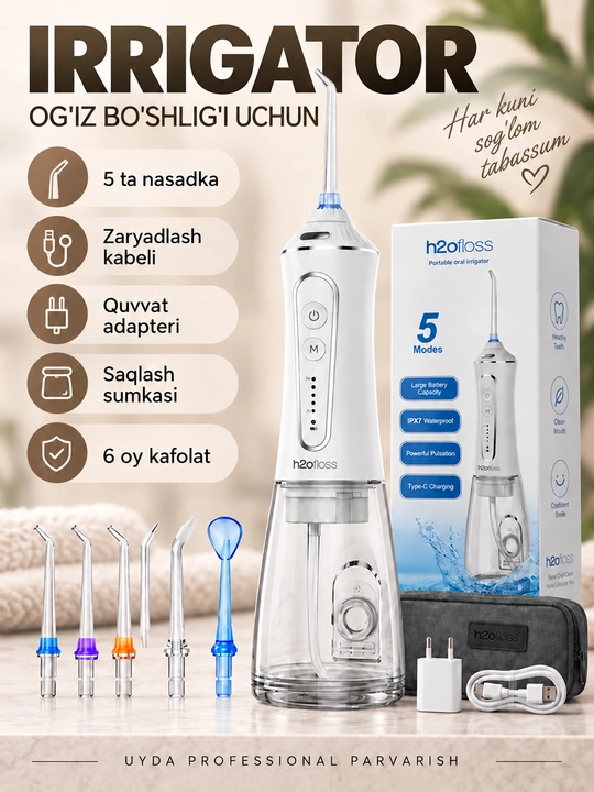 Og‘iz bo‘shlig‘i va tishlarni tozalash uchun Nicefeel portativ irrigatori