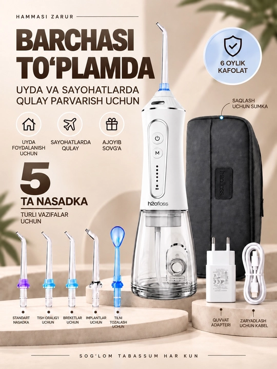 Og‘iz bo‘shlig‘i va tishlarni tozalash uchun Nicefeel portativ irrigatori